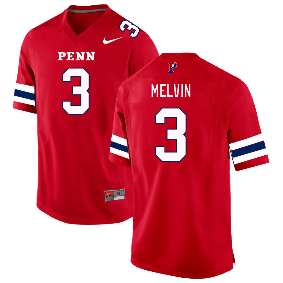 Men-Youth #3 Jonathan Melvin Penn-Quakers 2023 College Football Jerseys Stitched-Red